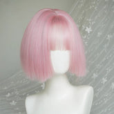 Light Pink Blunt Cut Short Straight Bob Wig with Bangs